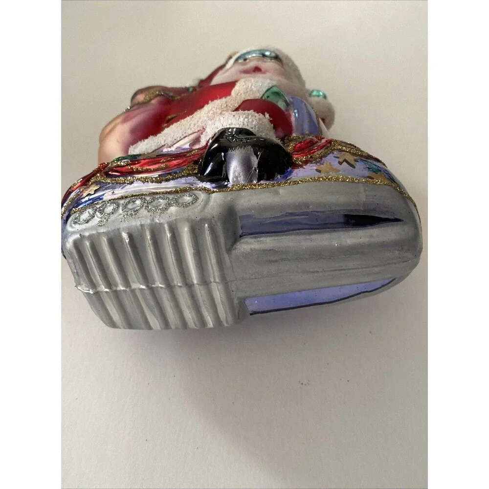 KREBS Lauscha Glas Santa On Snowmobile With Cat Christmas Ornament Original Box